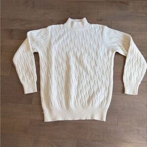 Vintage Cream Cable Knit Mock Neck Wool Sweater sz M